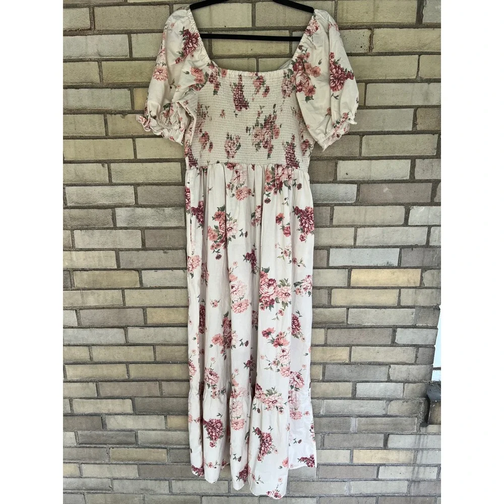 Universal Thread Floral Smocked Puff Sleeve Cotton Maxi Dress Cottagecore Medium - Picture 5 of 6